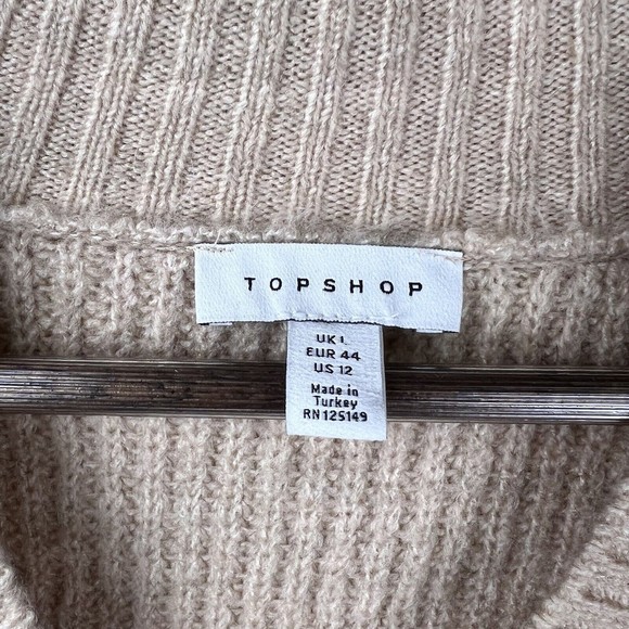 TopShop Women’s Beige Knit V Neck Sweater Balloon Sleeves Size 12 - Picture 5 of 9